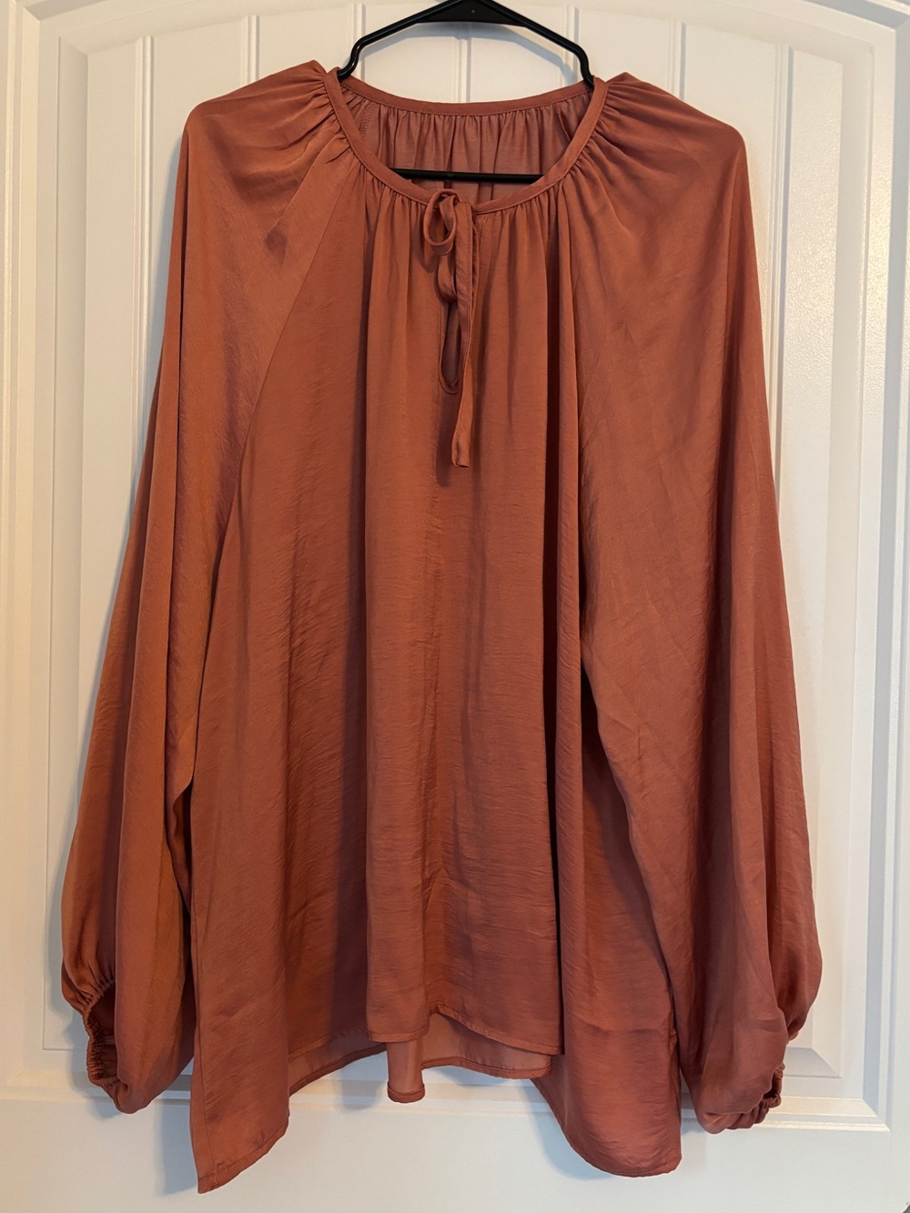 Women's Rust Long sleeve Tunic with Tie Neck